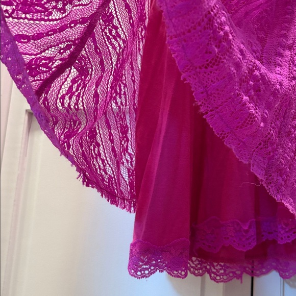 ✨Free People✨Wild Pink A-line Swing Dress V-neck Fuschia Stretch Lace Raw Hem XS - Picture 8 of 10